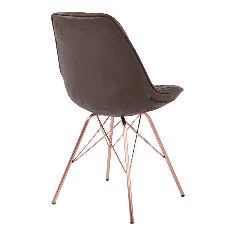 Langdon Chair in Saddle Brown Distressed Fabric with Rose Gold Base