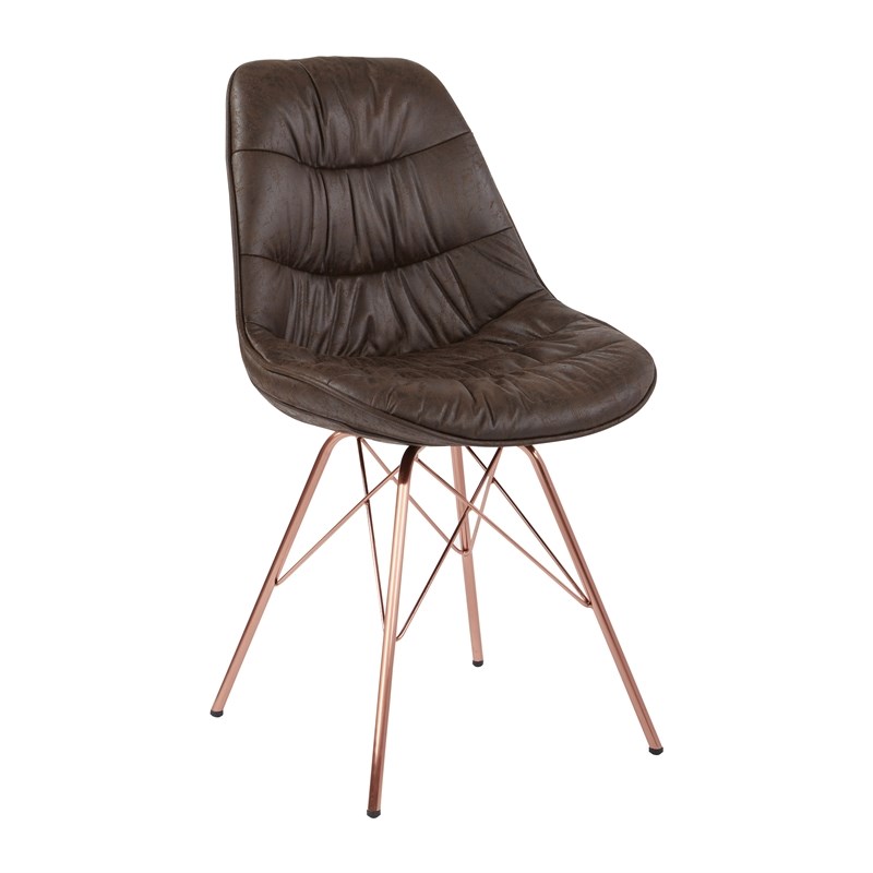 Langdon Chair in Saddle Brown Distressed Fabric with Rose Gold Base