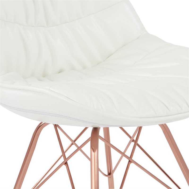 Langdon Chair in White Faux Leather with Rose Gold Base