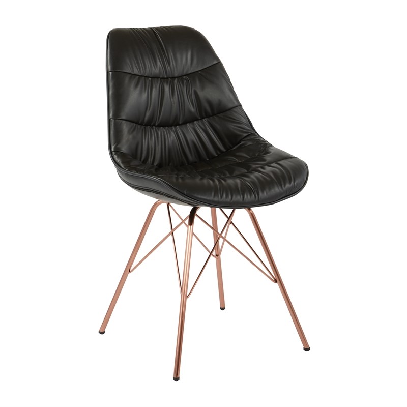 Langdon Chair in Black Faux Leather with Rose Gold Base