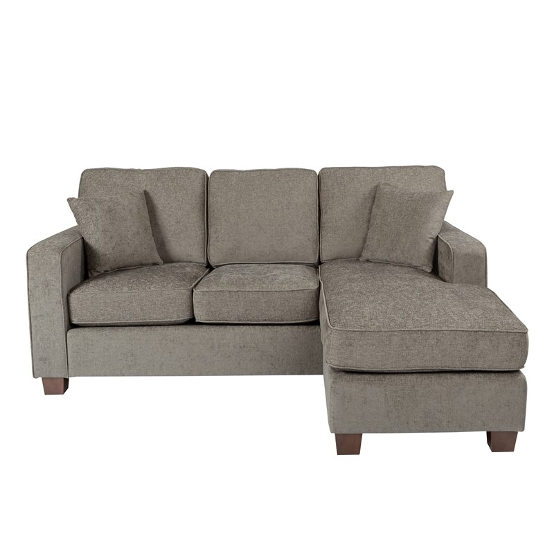 Russell Sectional in Taupe Brown/Gray with 2 Pillows and Coffee Finished Legs