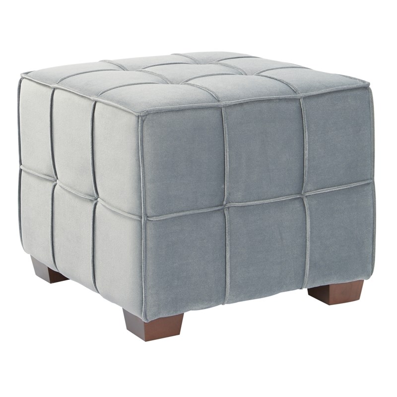 Sheldon Tufted Ottoman in Moonlite Gray Fabric with Coffee Finished Wooden Legs