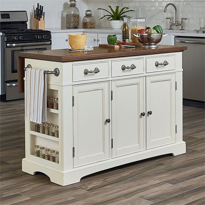 bassett country drop leaf kitchen island in white with solid wood top