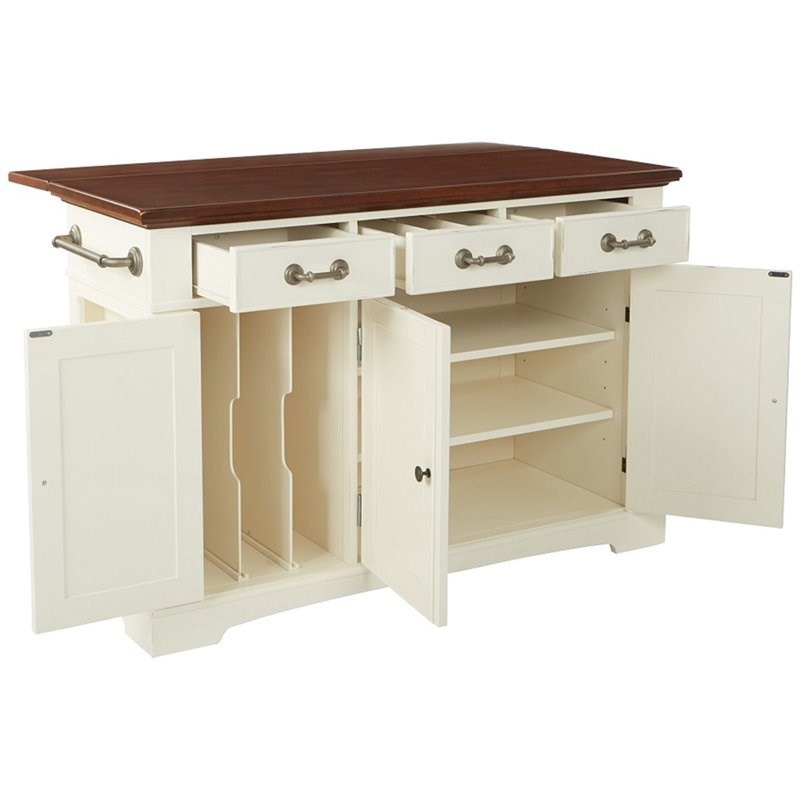 bassett country drop leaf kitchen island in white with solid wood top