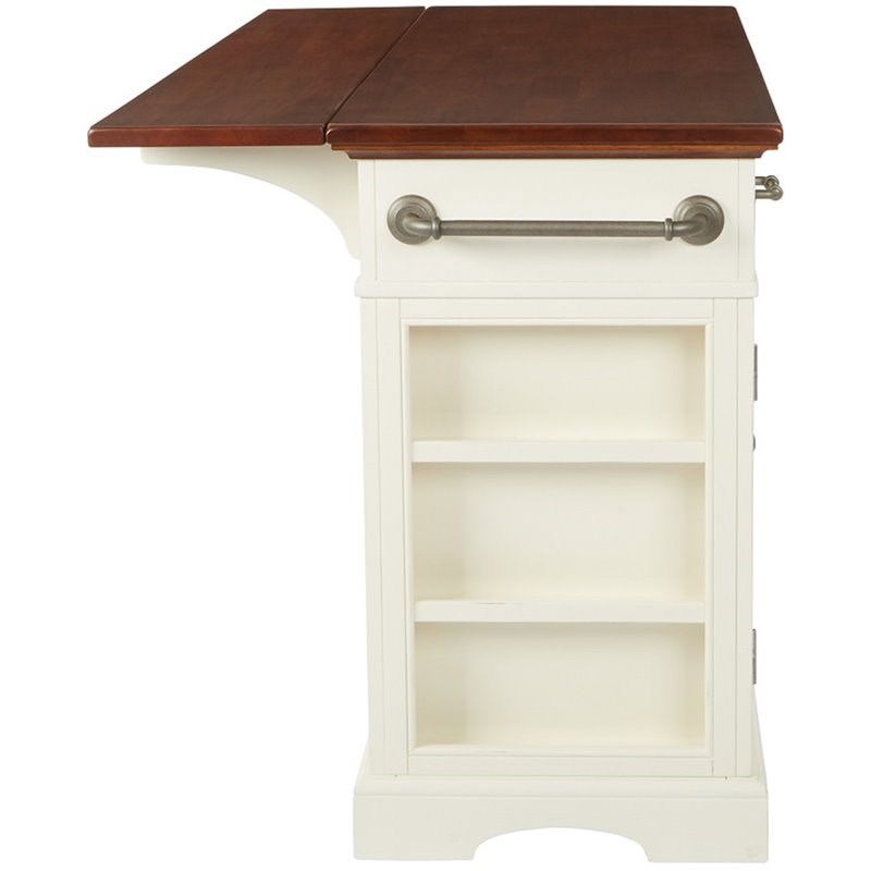bassett country drop leaf kitchen island in white with solid wood top