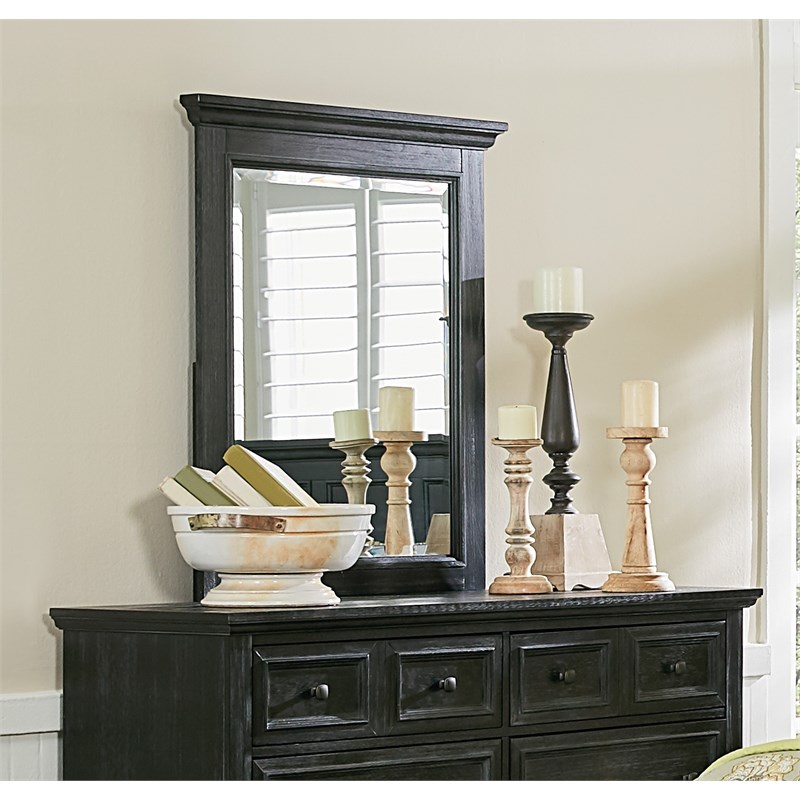 Farmhouse Mirror Engineered Wood in Rustic Black Finish Dresser not included