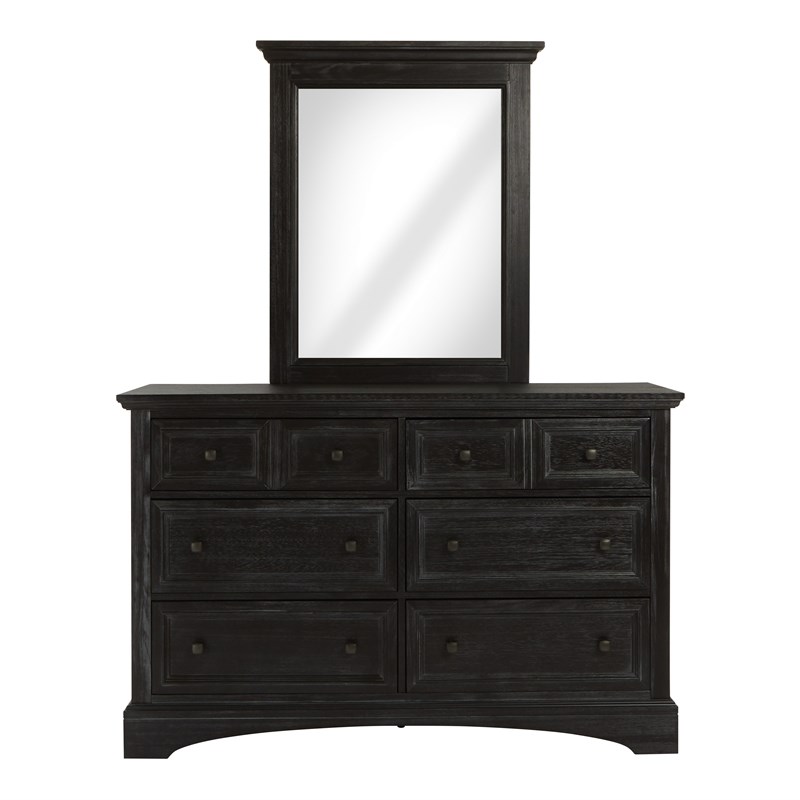 Farmhouse Mirror Engineered Wood in Rustic Black Finish Dresser not included