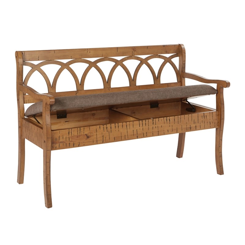 Coventry Storage Bench in Distressed Toffee Brown Frame & Latte Seat Cushion