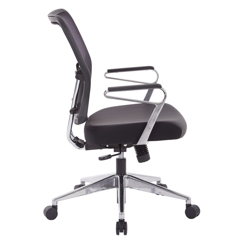 Air Grid Back and Padded Black Bonded Leather Seat with Padded Aluminum Arms