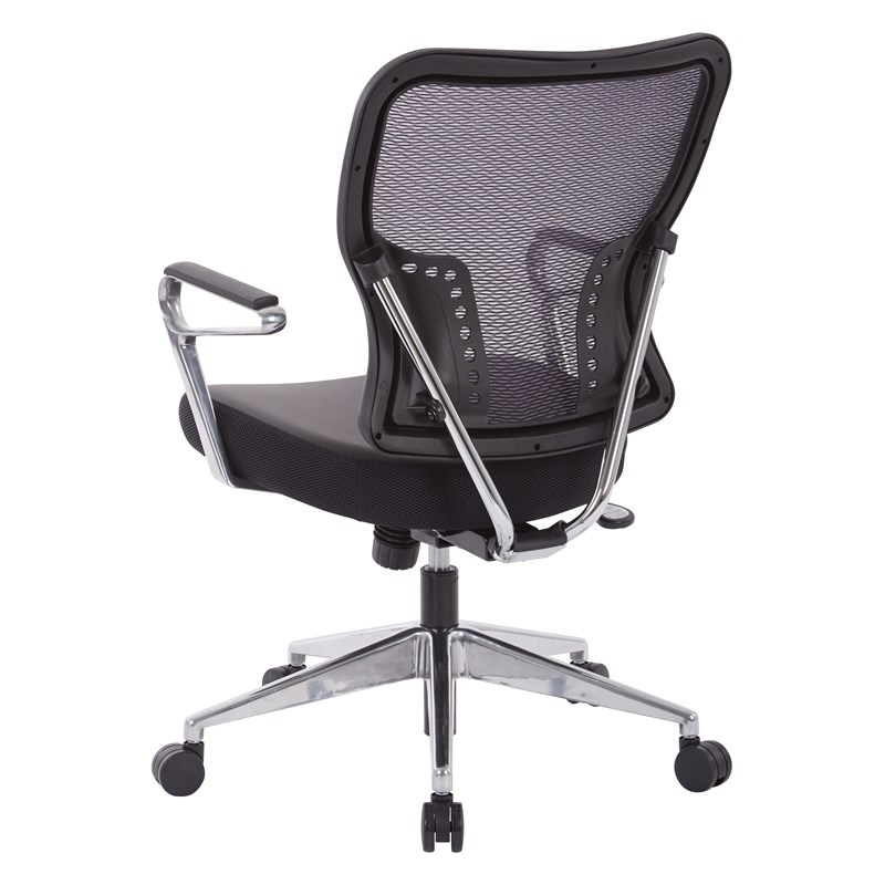 Air Grid Back and Padded Black Bonded Leather Seat with Padded Aluminum Arms