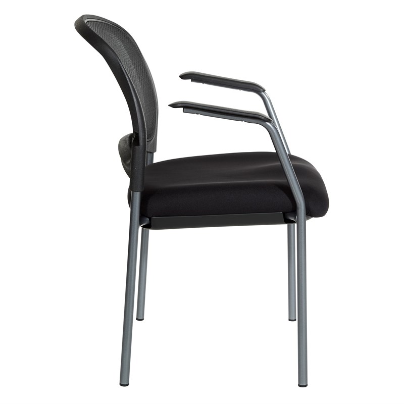 ProGrid Black Mesh Back with Padded Fabric Seat Visitor's Chair with Arms