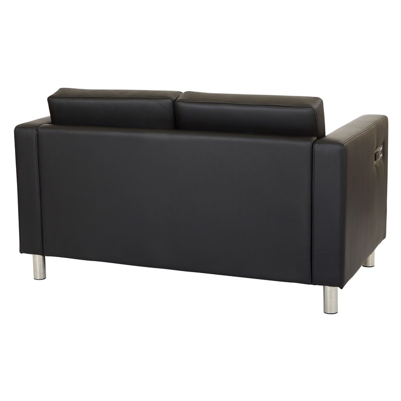 Atlantic Loveseat with Dual Charging Station in Dillon Black Faux Leather K/D