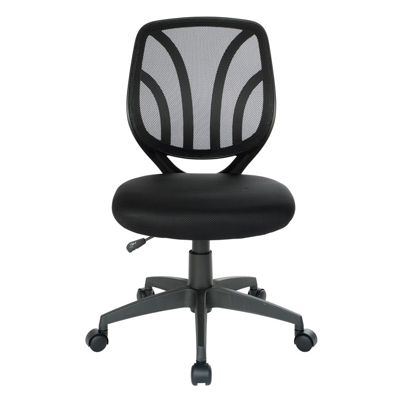 Screen Back Armless Task Chair with Black Mesh Back and Fabric Seat