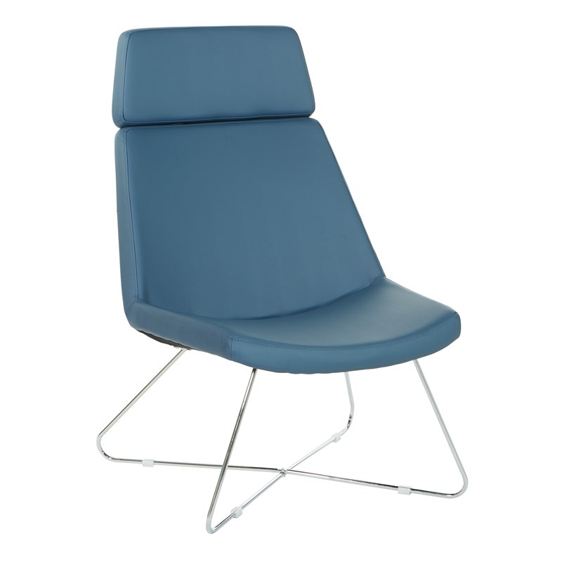 Geena Guest Chair in Dillon Blue Fabric with Chrome Sled Base