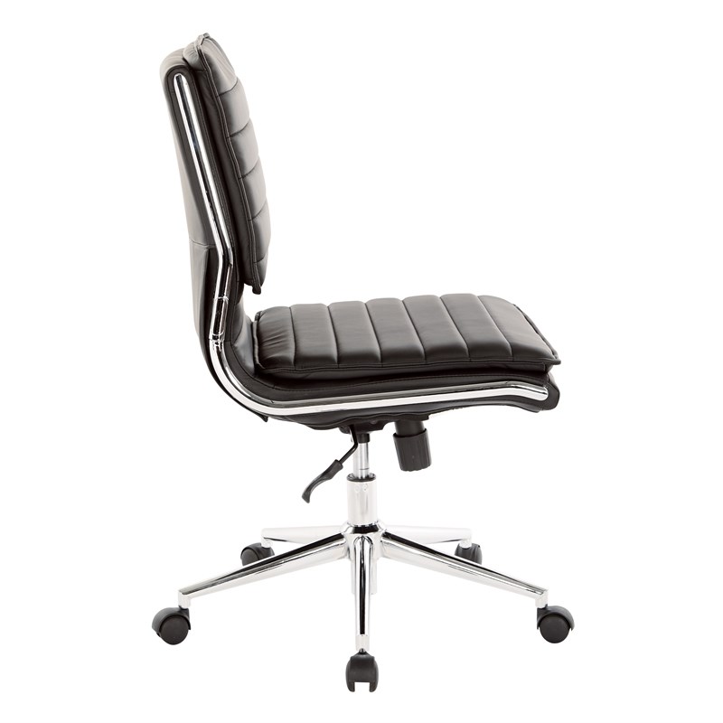 Armless Mid Back Manager's Faux Leather Chair in Black with Chrome Base