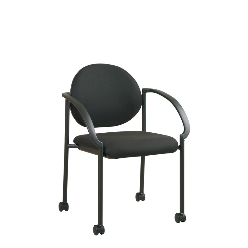 Black Padded Fabric Seat and Back Stack Chairs with Casters and Arms
