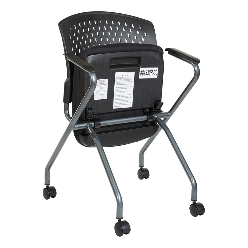 Deluxe Folding Chair with Titanium Finish in Black Fabric 2-Pack