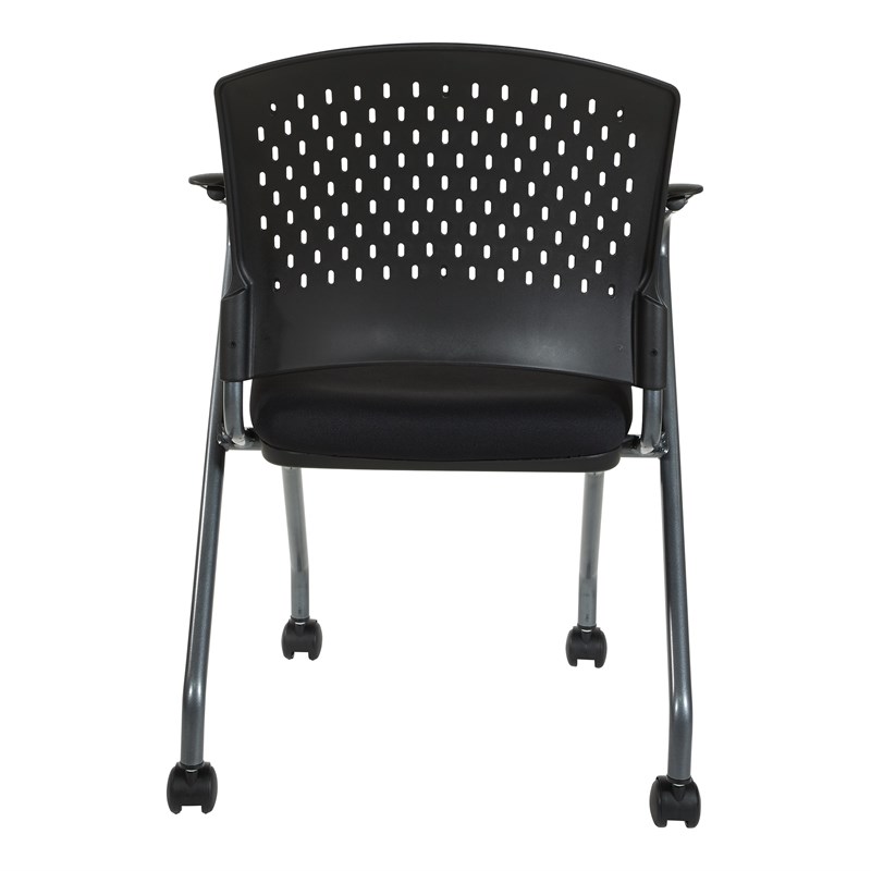 Deluxe Folding Chair with Titanium Finish in Black Fabric 2-Pack