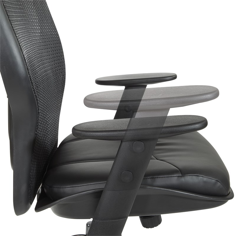 Professional Breathable Mesh Back Chair with Bonded Leather Seat in Black