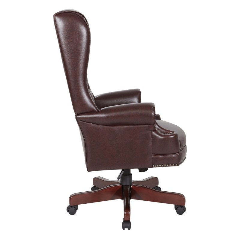 Traditional Vinyl Executive Office Chair in Mahogany Homesquare