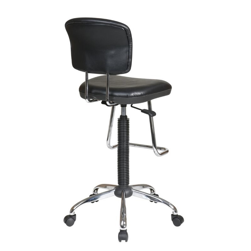 Chrome and Black Drafting Vinyl Economical Chair with Footrest