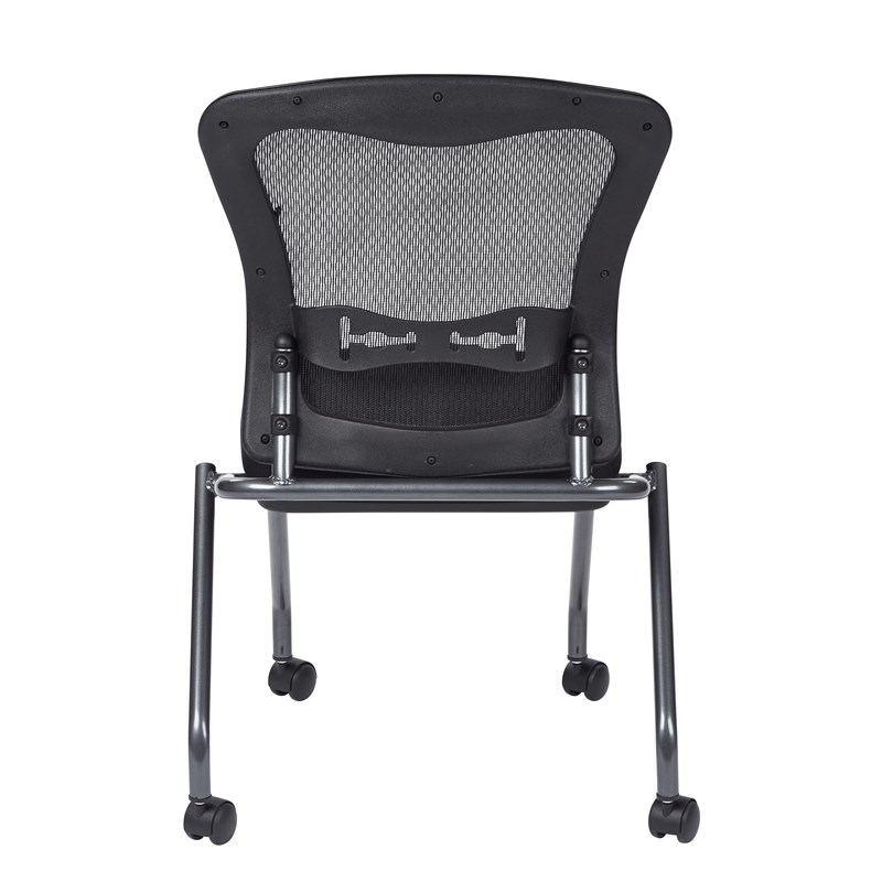 Set of 2 Deluxe Armless Folding Chair with ProGrid Black in Coal Black Fabric