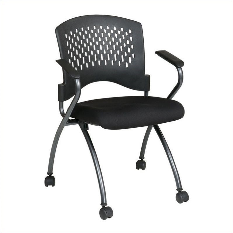 Set of 2 Deluxe Black Folding Chair with Ventilated Plastic Wrap Around Back