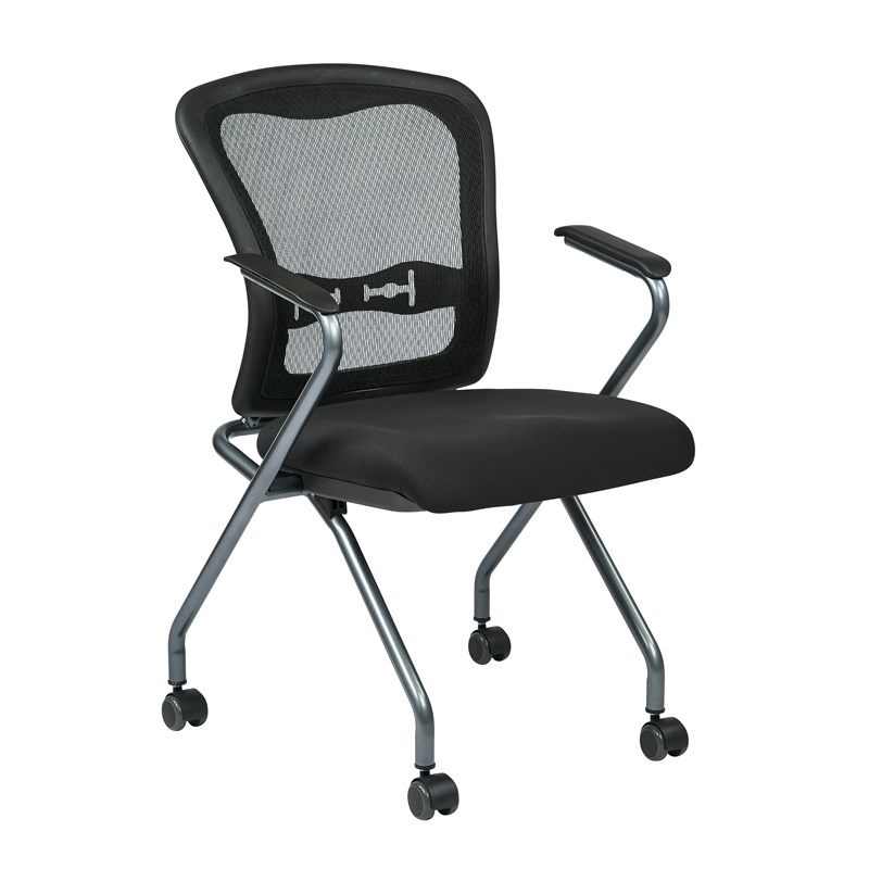 Set of 2 Deluxe Folding Chair with Arms in Coal Black Fabric