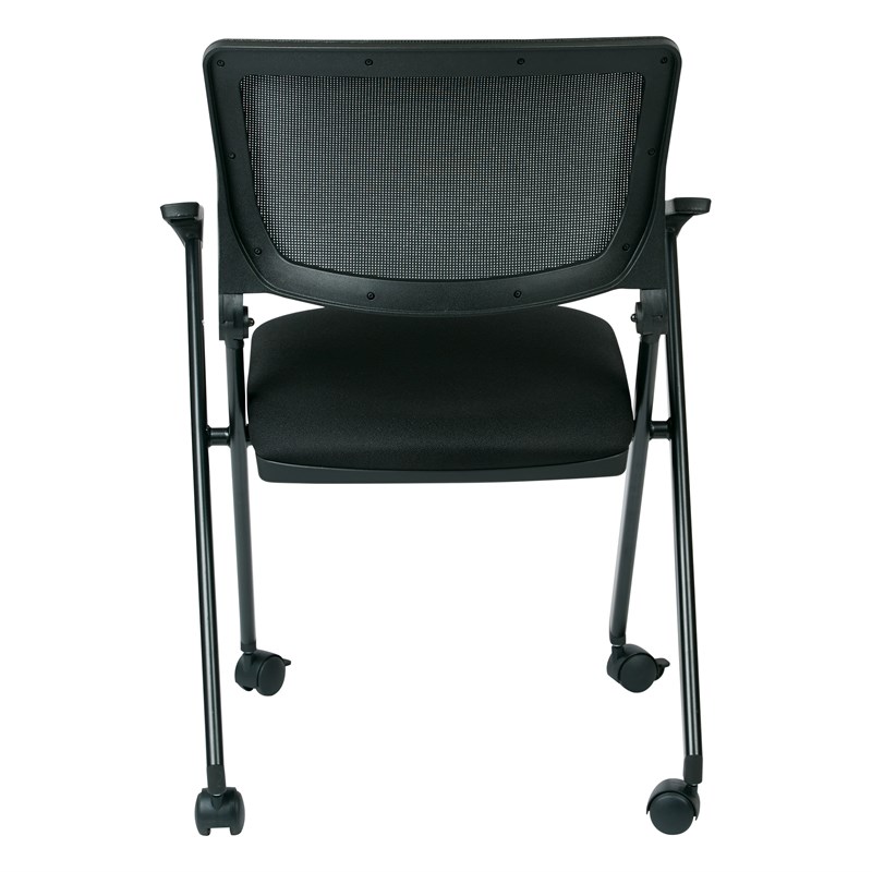 Mesh Back Folding Chair in Black Fabric (Set of 2)