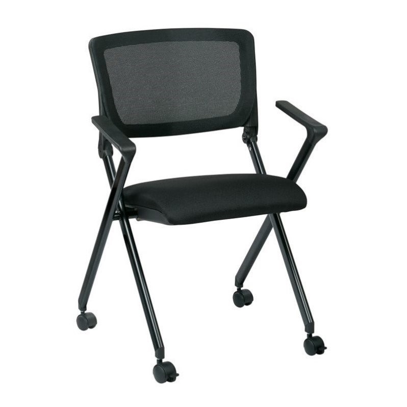 Mesh Back Folding Chair in Black Fabric (Set of 2)