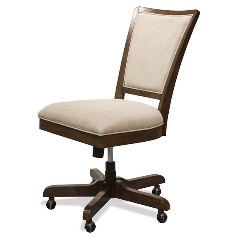 Riverside Furniture Vogue Upholstered Desk Chair in Plymouth Brown Oak