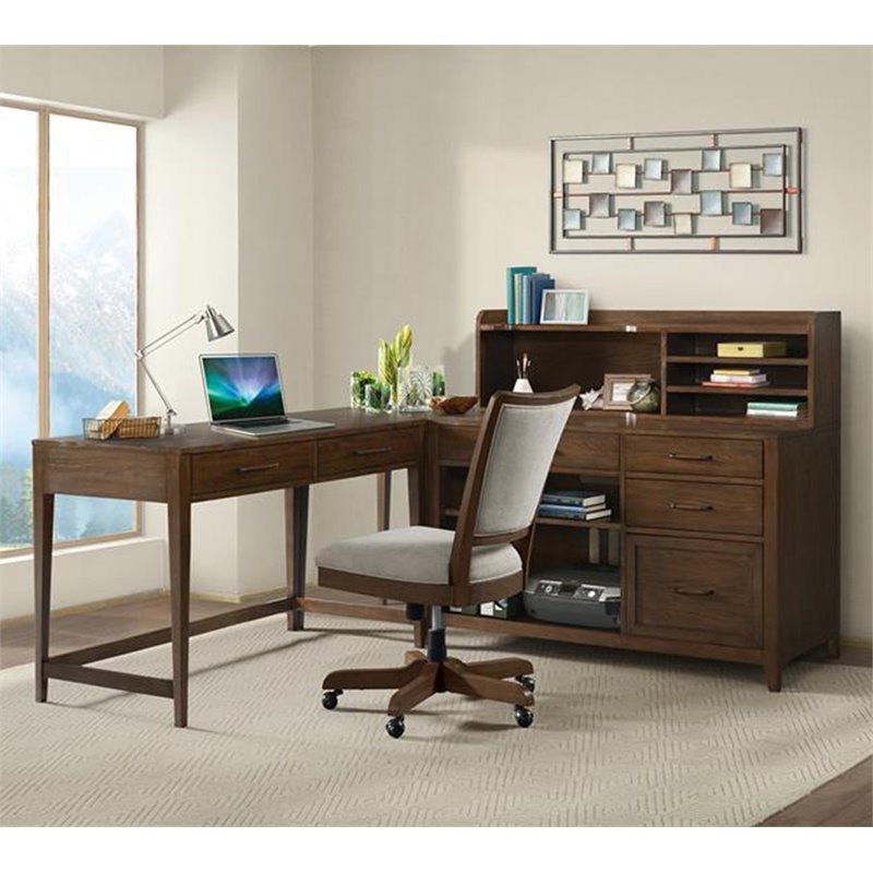 Riverside Furniture Vogue Corner Computer Desk in Plymouth Brown Oak |  Homesquare