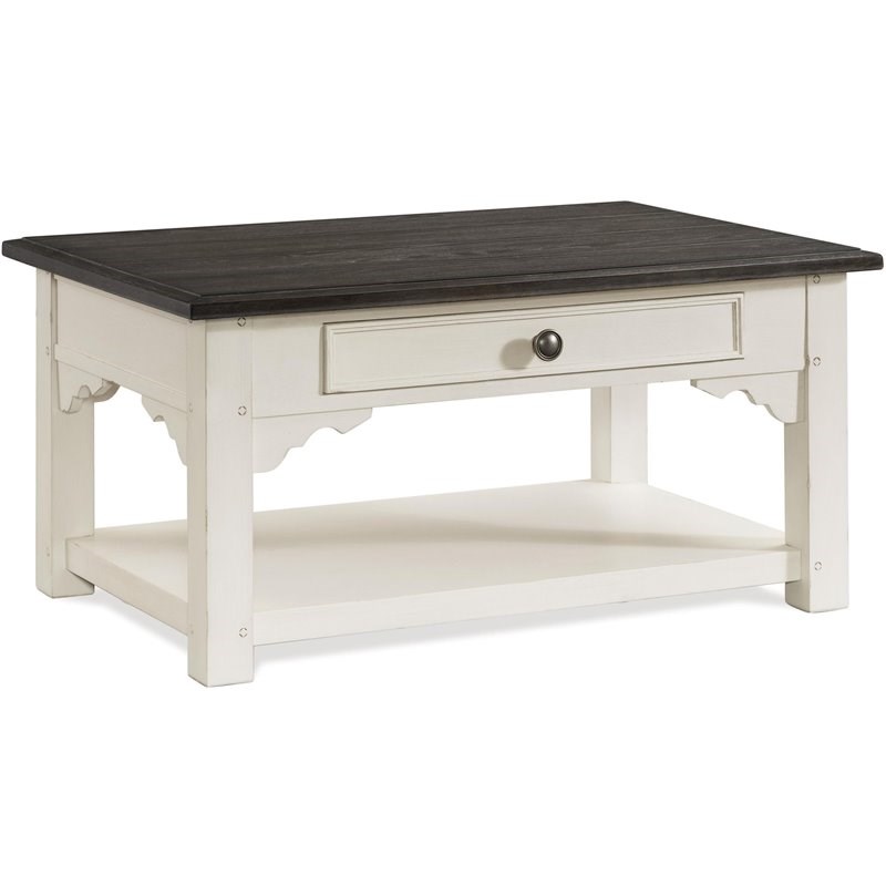 Riverside Furniture Grand Haven Wood Coffee Table in Feather White and Charcoal