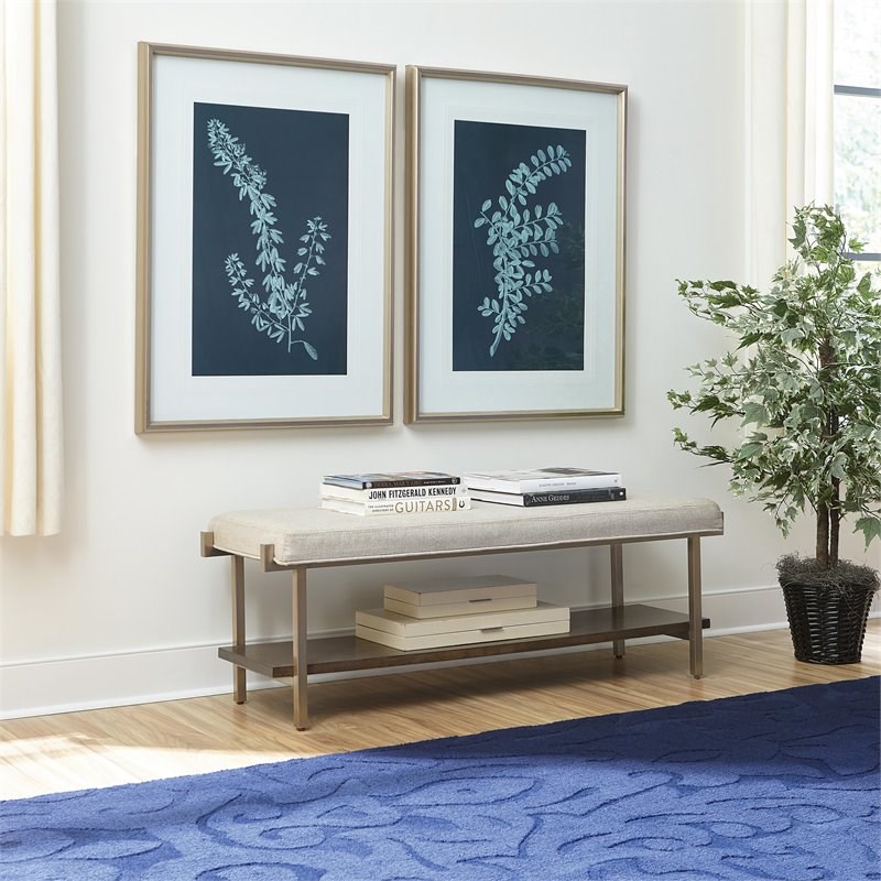Riverside Furniture Monterey Refined Glam Upholstered Bedroom Bench in Mink