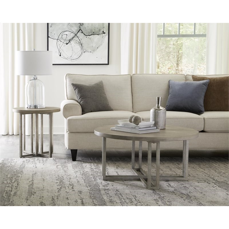 Riverside Furniture Adelyn Modern Contemporary Round Coffee Table in Crema Gray