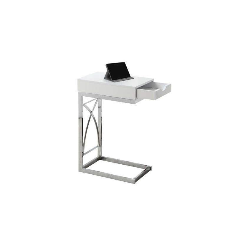 Monarch Metal End Table with Drawer in Glossy White