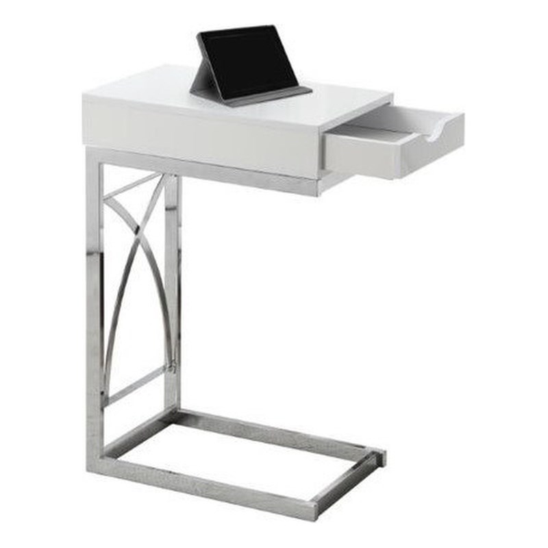 Monarch Metal End Table with Drawer in Glossy White