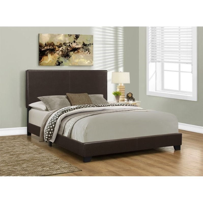 Monarch Leather Upholstered Queen Bed in Dark Brown