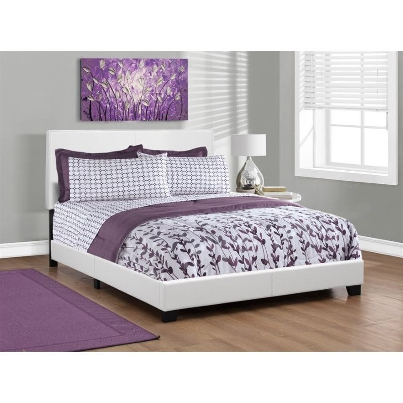Monarch Faux Leather Upholstered Queen Bed in White