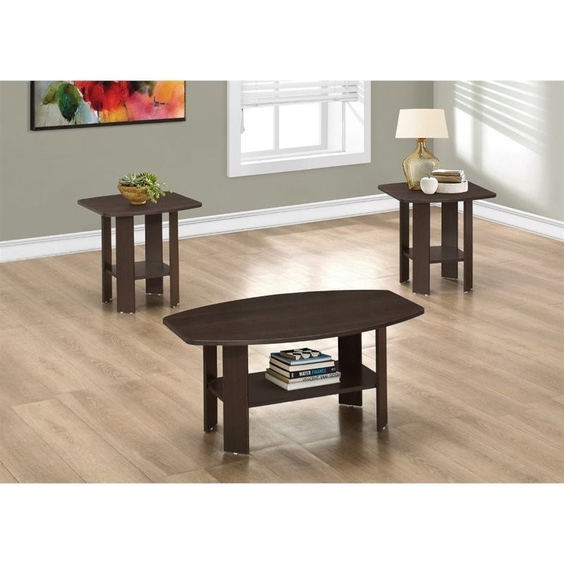 Monarch 3 Piece Coffee Table Set in Cappuccino