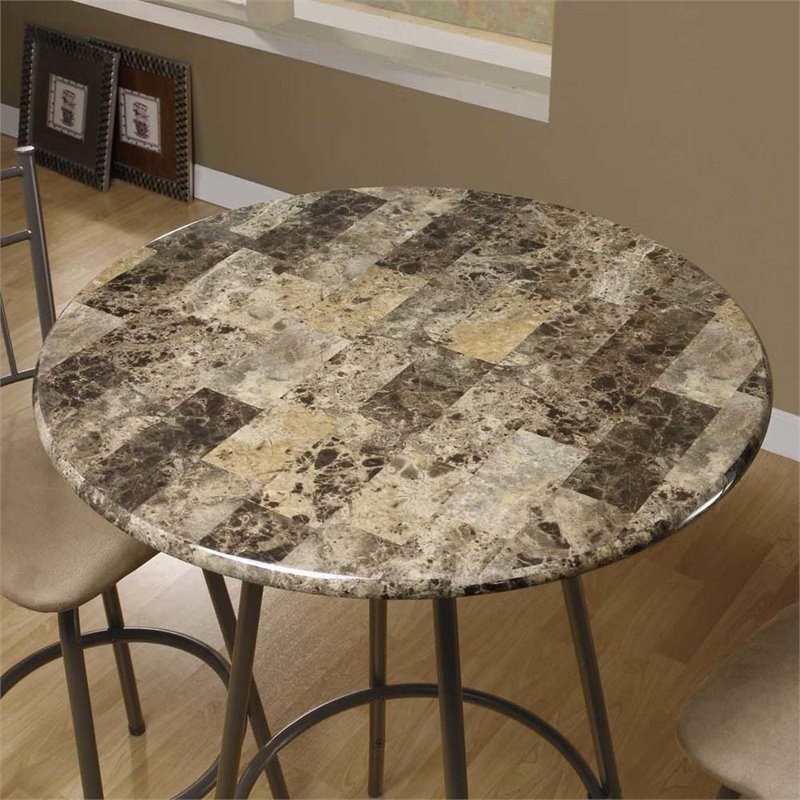 Monarch Round Faux Marble Top Pub Table in Cappuccino