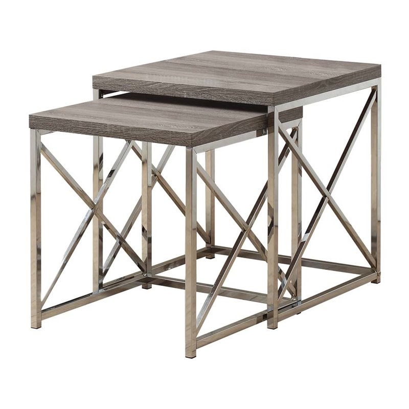 Monarch 2 Piece Nesting Table Set in Dark Taupe and Chrome