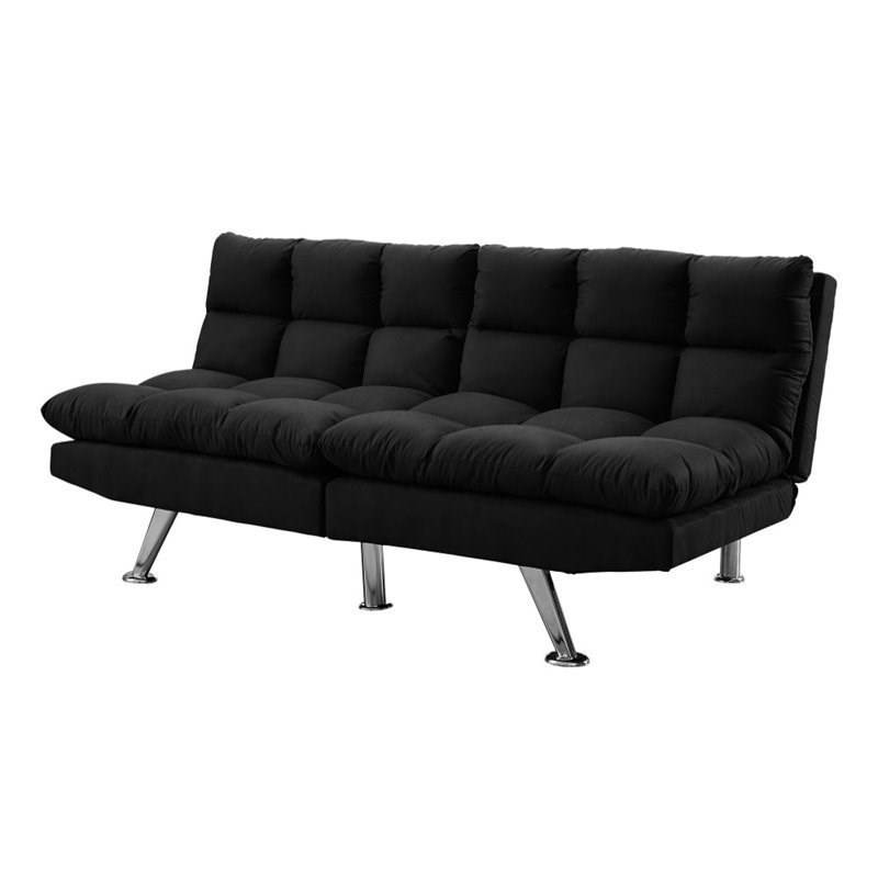 monarch split back click clack futon in black microsuede i 8990