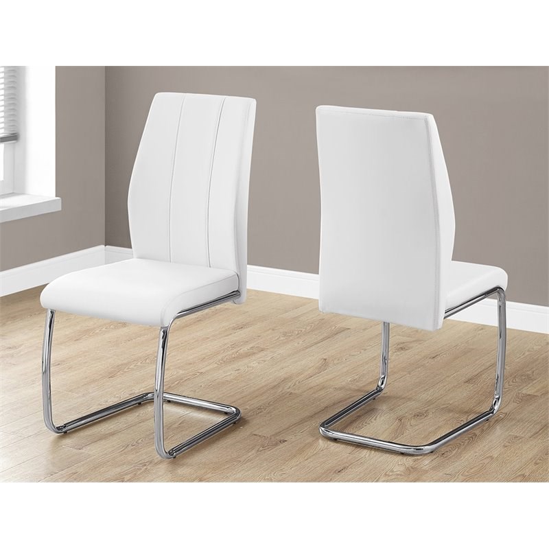 Monarch Faux Leather Dining Side Chair in White (Set of 2)