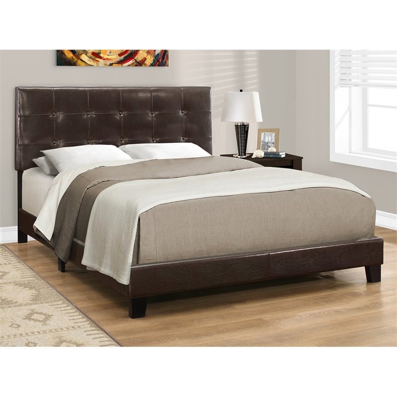 monarch leather tufted queen panel bed in dark brown i 5922q