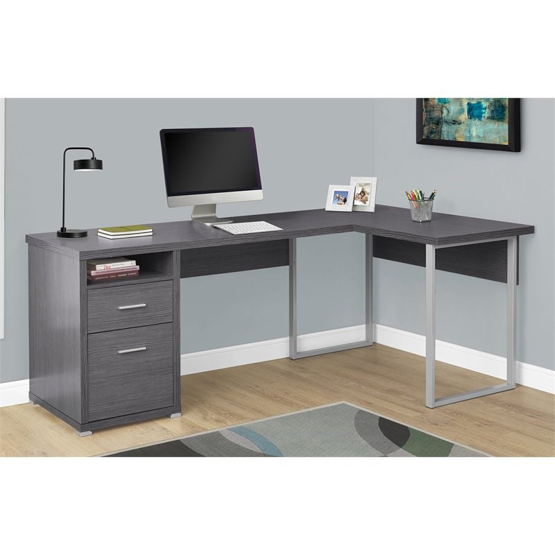 Monarch L Shaped Corner Computer Desk in Gray