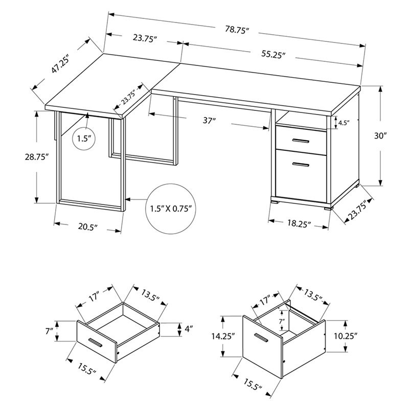 Monarch L Shaped Corner Computer Desk in White and Gray Cement