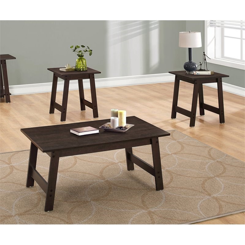 Monarch 3 Piece Coffee Table Set in Cappuccino
