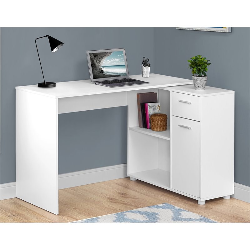 Monarch L Shaped Computer Desk with Storage Cabinet in White