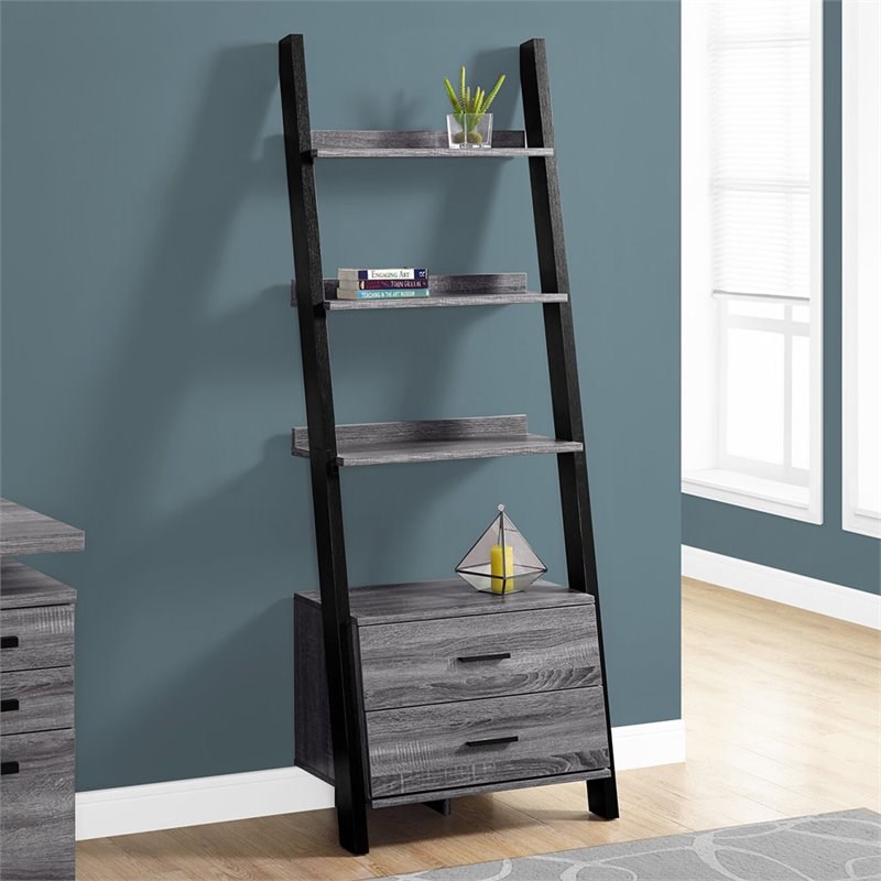 Monarch 4 Shelf Ladder Bookcase in Gray and Black Homesquare